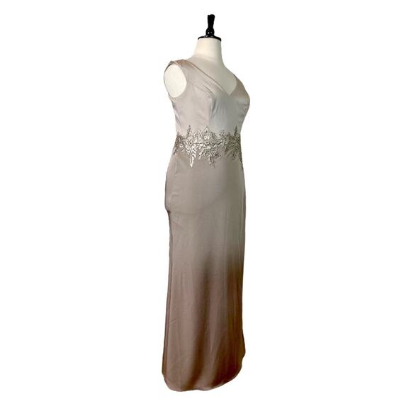 Cameron Blake Evening Gown Dress Sequins A-Line Women’s Champagne Latte Satin 14 - Picture 4 of 15